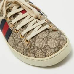 Gucci Brown/Beige Monogram Canvas Ace Low Top Sneakers Size 37.5
