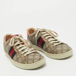 Gucci Brown/Beige Monogram Canvas Ace Low Top Sneakers Size 37.5