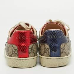 Gucci Brown/Beige Monogram Canvas Ace Low Top Sneakers Size 37.5