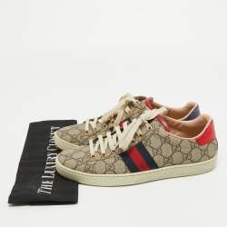 Gucci Brown/Beige Monogram Canvas Ace Low Top Sneakers Size 37.5