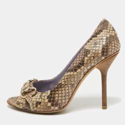 Gucci Two Tone Python Horsebit Peep Toe Pumps Size 39