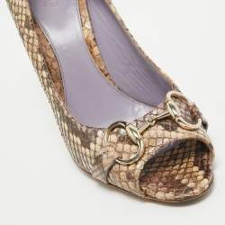 Gucci Two Tone Python Horsebit Peep Toe Pumps Size 39