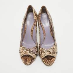 Gucci Two Tone Python Horsebit Peep Toe Pumps Size 39