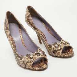 Gucci Two Tone Python Horsebit Peep Toe Pumps Size 39