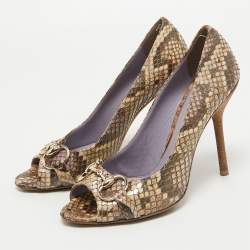 Gucci Two Tone Python Horsebit Peep Toe Pumps Size 39