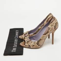 Gucci Two Tone Python Horsebit Peep Toe Pumps Size 39