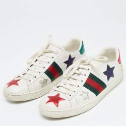 Gucci White Leather Ace Stars Low Top Sneakers Size 37.5