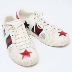 Gucci White Leather Ace Stars Low Top Sneakers Size 37.5