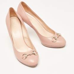 Pre Owned Gucci Pink Leather Horsebit Platform Pumps Size 40