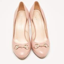 Pre Owned Gucci Pink Leather Horsebit Platform Pumps Size 40
