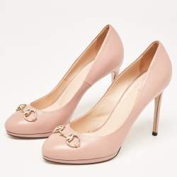 Pre Owned Gucci Pink Leather Horsebit Platform Pumps Size 40