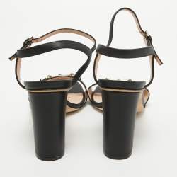 Gucci Black Leather Horsebit Ankle Strap Sandals Size 40