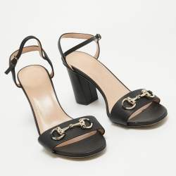 Gucci Black Leather Horsebit Ankle Strap Sandals Size 40