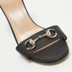 Gucci Black Leather Horsebit Ankle Strap Sandals Size 40