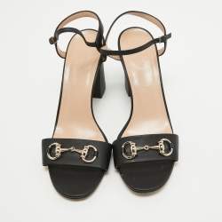 Gucci Black Leather Horsebit Ankle Strap Sandals Size 40