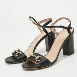 Gucci Black Leather Horsebit Ankle Strap Sandals Size 40