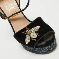 Pre Owned Gucci Black Velvet Soko Platform Sandals Size 40.5