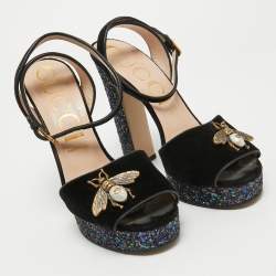 Pre Owned Gucci Black Velvet Soko Platform Sandals Size 40.5