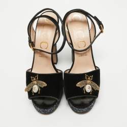 Pre Owned Gucci Black Velvet Soko Platform Sandals Size 40.5
