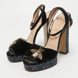 Pre Owned Gucci Black Velvet Soko Platform Sandals Size 40.5