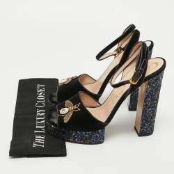 Pre Owned Gucci Black Velvet Soko Platform Sandals Size 40.5