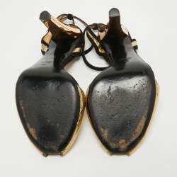 مملوكة مسبقًا Gucci Gold/Black Leather and Suede Ankle Strap Sandals Size 40