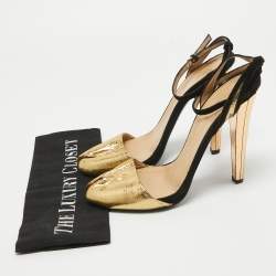 مملوكة مسبقًا Gucci Gold/Black Leather and Suede Ankle Strap Sandals Size 40