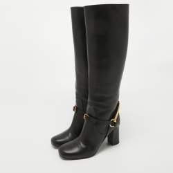 مملوكة مسبقًا Gucci Black Leather Horsebit Knee Length Boots Size 36.5