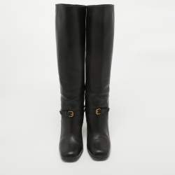 مملوكة مسبقًا Gucci Black Leather Horsebit Knee Length Boots Size 36.5