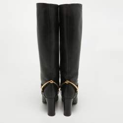 مملوكة مسبقًا Gucci Black Leather Horsebit Knee Length Boots Size 36.5