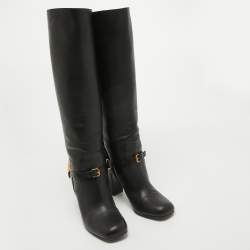 مملوكة مسبقًا Gucci Black Leather Horsebit Knee Length Boots Size 36.5