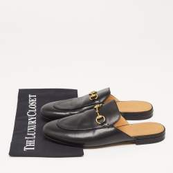 Pre Owned Gucci Black Leather Princetown Flat Mules Size 40