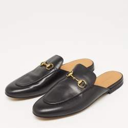 Pre Owned Gucci Black Leather Princetown Flat Mules Size 40