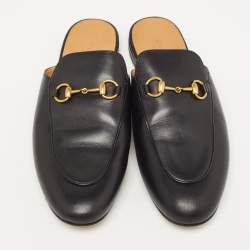 Pre Owned Gucci Black Leather Princetown Flat Mules Size 40