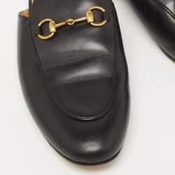 Pre Owned Gucci Black Leather Princetown Flat Mules Size 40