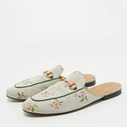 Gucci Grey Canvas Princetown Mules Size 40.5
