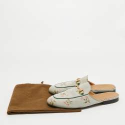Gucci Grey Canvas Princetown Mules Size 40.5