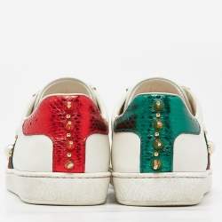 Gucci White Leather Faux Pearl and Spike Embellished Ace Sneakers Size 38