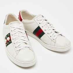 Gucci White Leather Faux Pearl and Spike Embellished Ace Sneakers Size 38