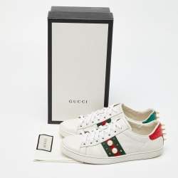 Gucci White Leather Faux Pearl and Spike Embellished Ace Sneakers Size 38