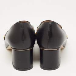 Pre Owned Gucci Black Leather Web Chain Link Detail Block Heel Pumps Size 37