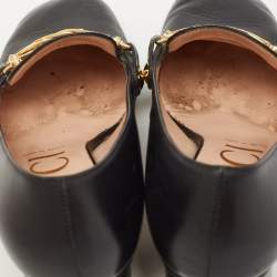 Pre Owned Gucci Black Leather Web Chain Link Detail Block Heel Pumps Size 37