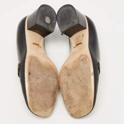 Pre Owned Gucci Black Leather Web Chain Link Detail Block Heel Pumps Size 37