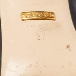 Pre Owned Gucci Black Leather Web Chain Link Detail Block Heel Pumps Size 37