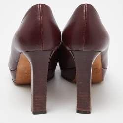 Gucci Burgundy Leather Horsebit Peep Toe Platform Pumps Size 37