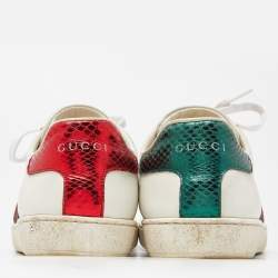 Gucci White Leather Web Detail Bee Embroidered Ace Low Top Sneakers Size 38