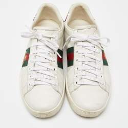 Gucci White Leather Web Detail Bee Embroidered Ace Low Top Sneakers Size 38