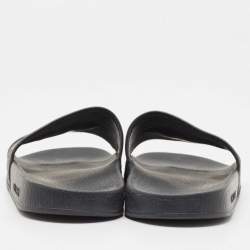 Gucci Black Leather and Canvas Guccy Flat Slides Size 40 