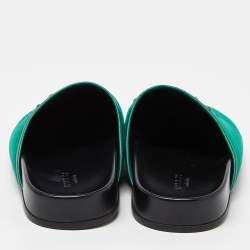 Pre Owned Gucci Green Velvet Horsebit Flat Mules Size 36