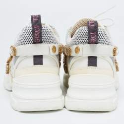 Gucci White/Grey Mesh and Leather Crystal Embellished Flashtrek Sneakers Size 40